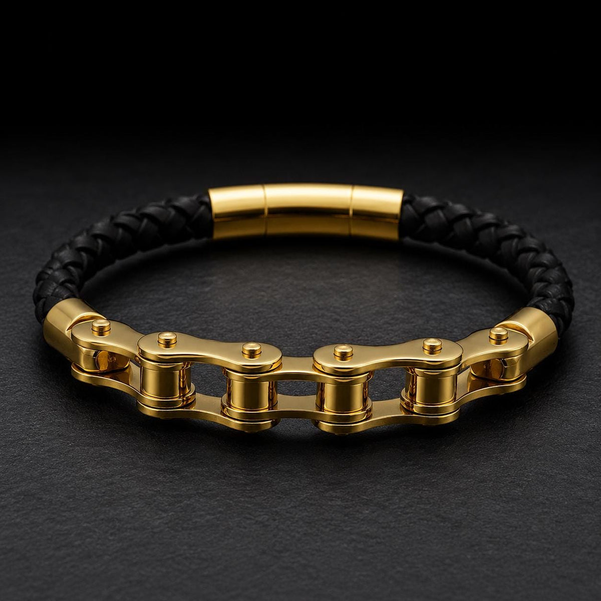 Handmade Leather Chain Link Motorcycle Bracelet for Men in Variety of Colors