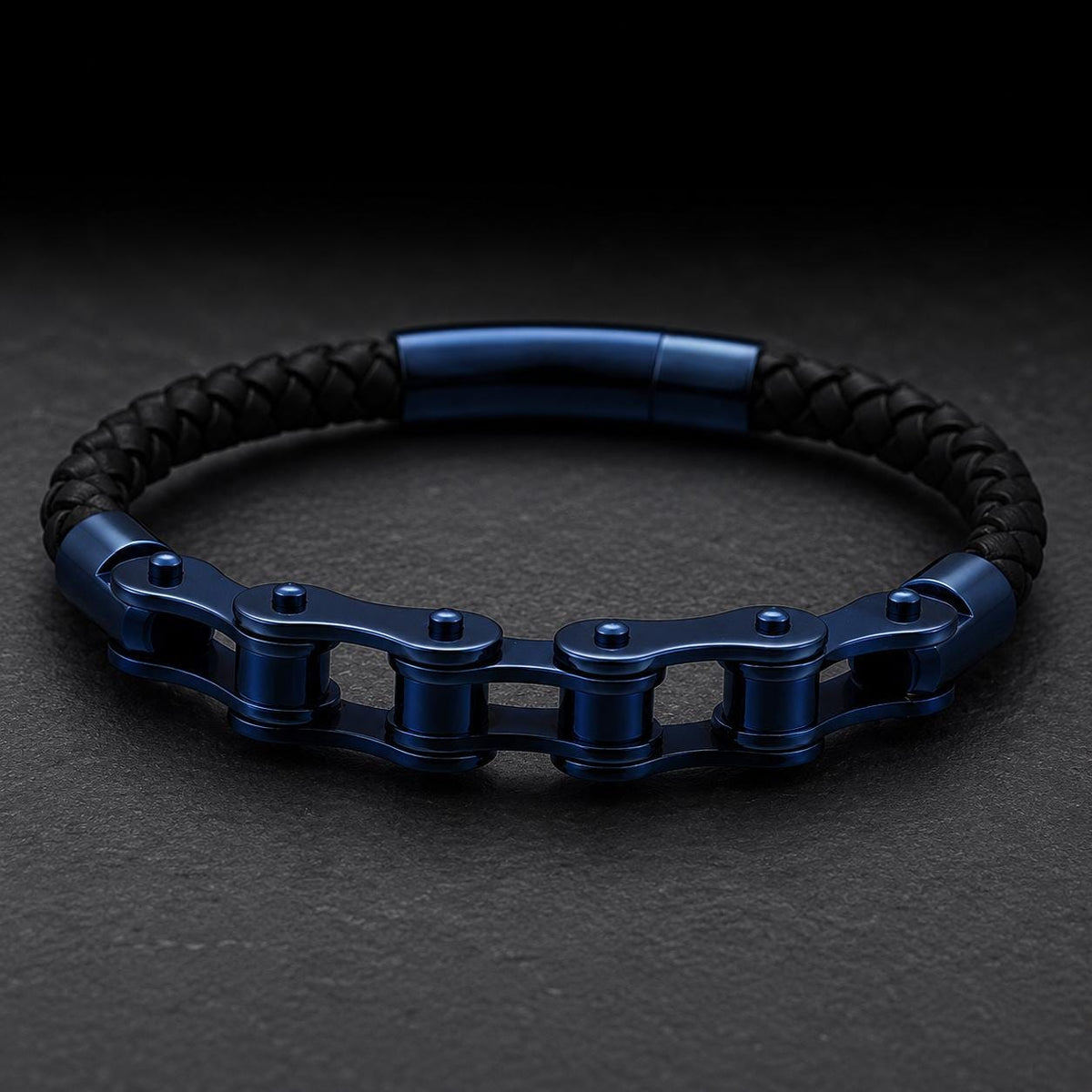 Handmade Leather Chain Link Motorcycle Bracelet for Men in Variety of Colors