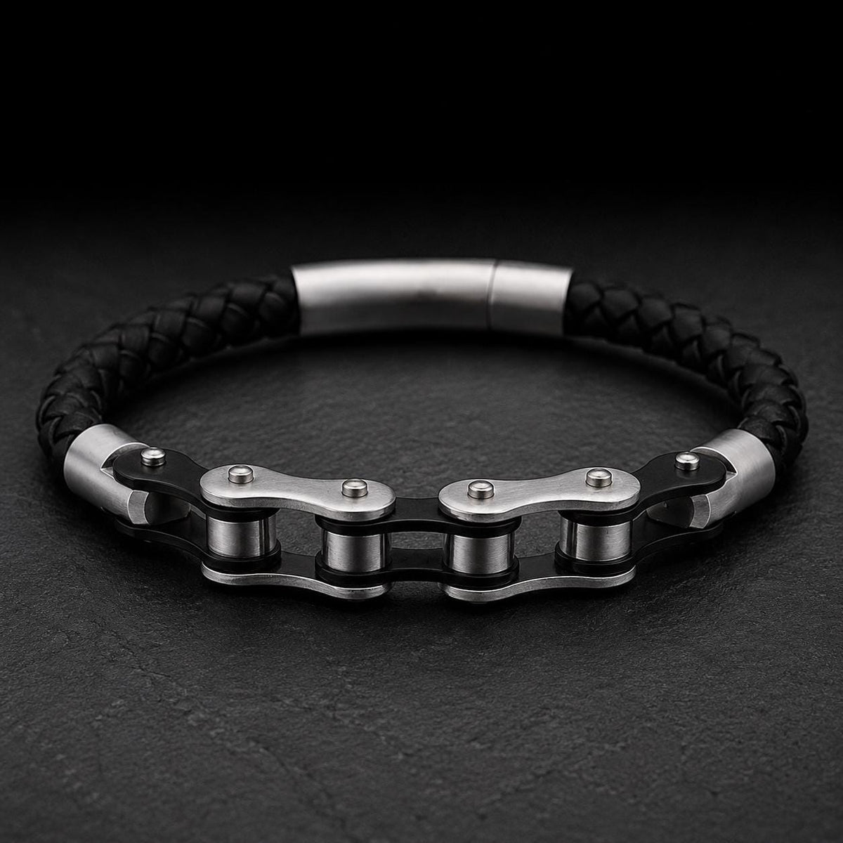 Handmade Leather Chain Link Motorcycle Bracelet for Men in Variety of Colors