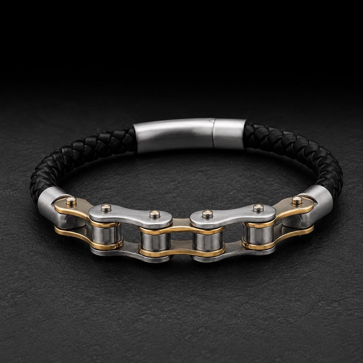 Handmade Leather Chain Link Motorcycle Bracelet for Men in Variety of Colors