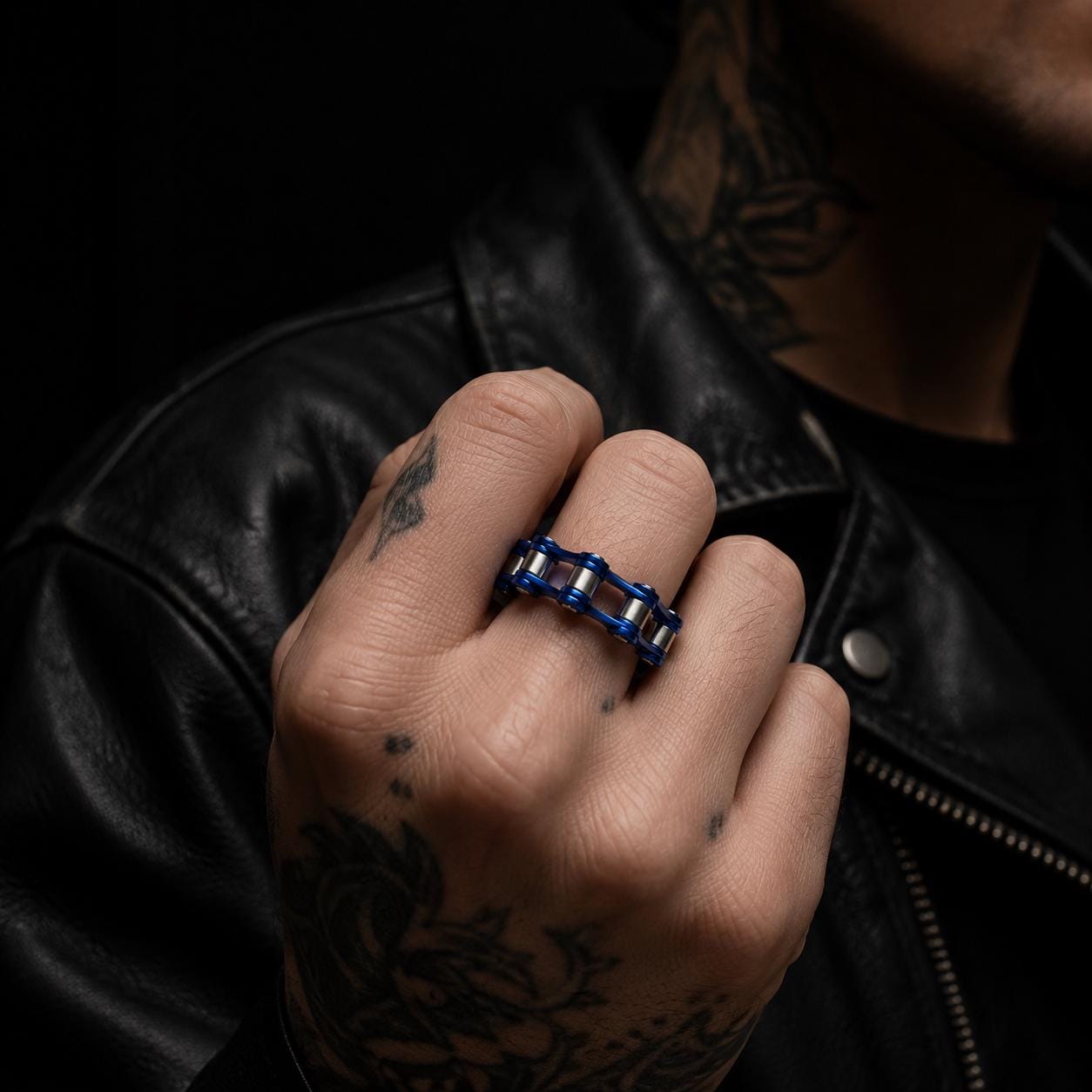 Men's Motorcycle Chain Ring, Stainless Steel Biker Ring, Moving Link Band, Tattoo Style Jewelry, Sizes 9-12