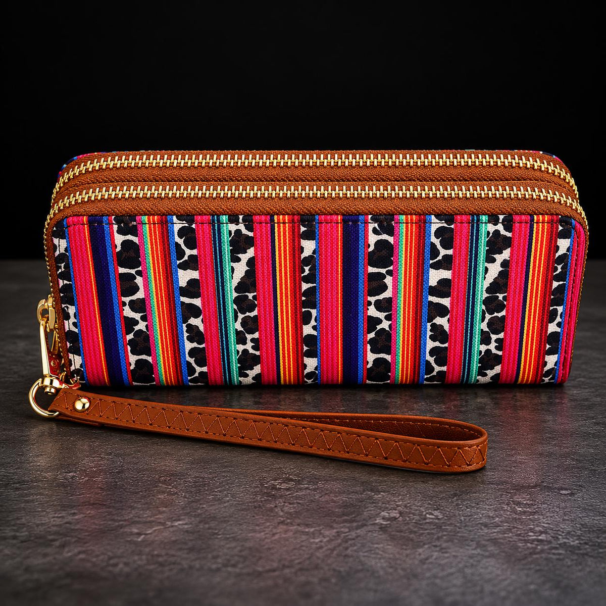Serape Wristlet Wallet, Southwestern Double Zip Wallet, Boutique Card Wallet, Colorful Women's Wristlet