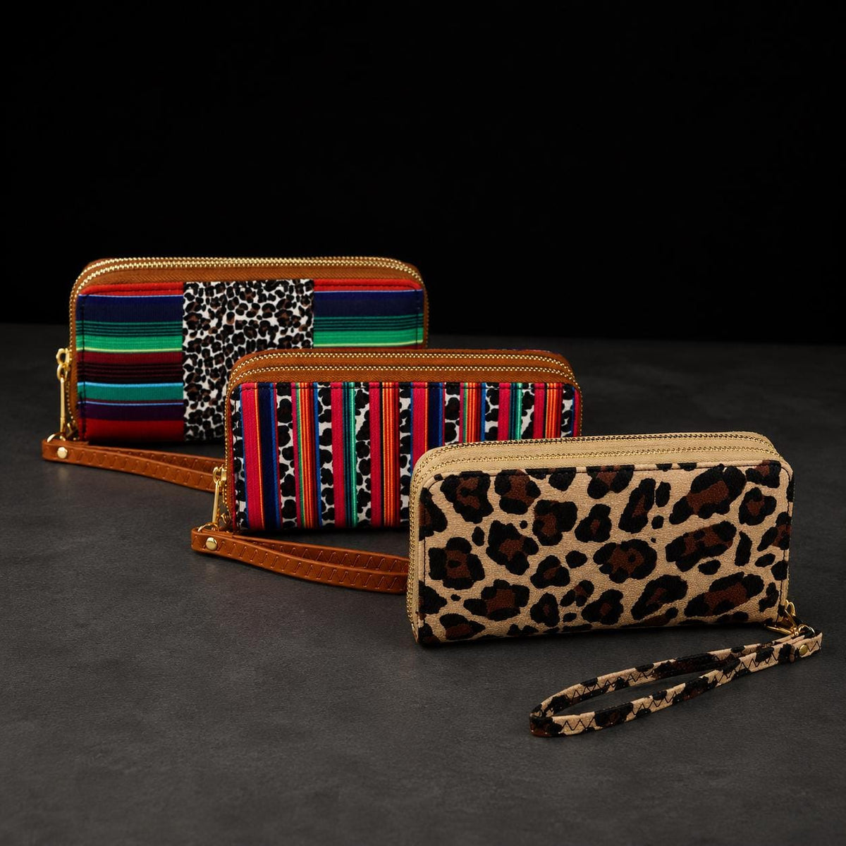 Serape Wristlet Wallet, Southwestern Double Zip Wallet, Boutique Card Wallet, Colorful Women's Wristlet