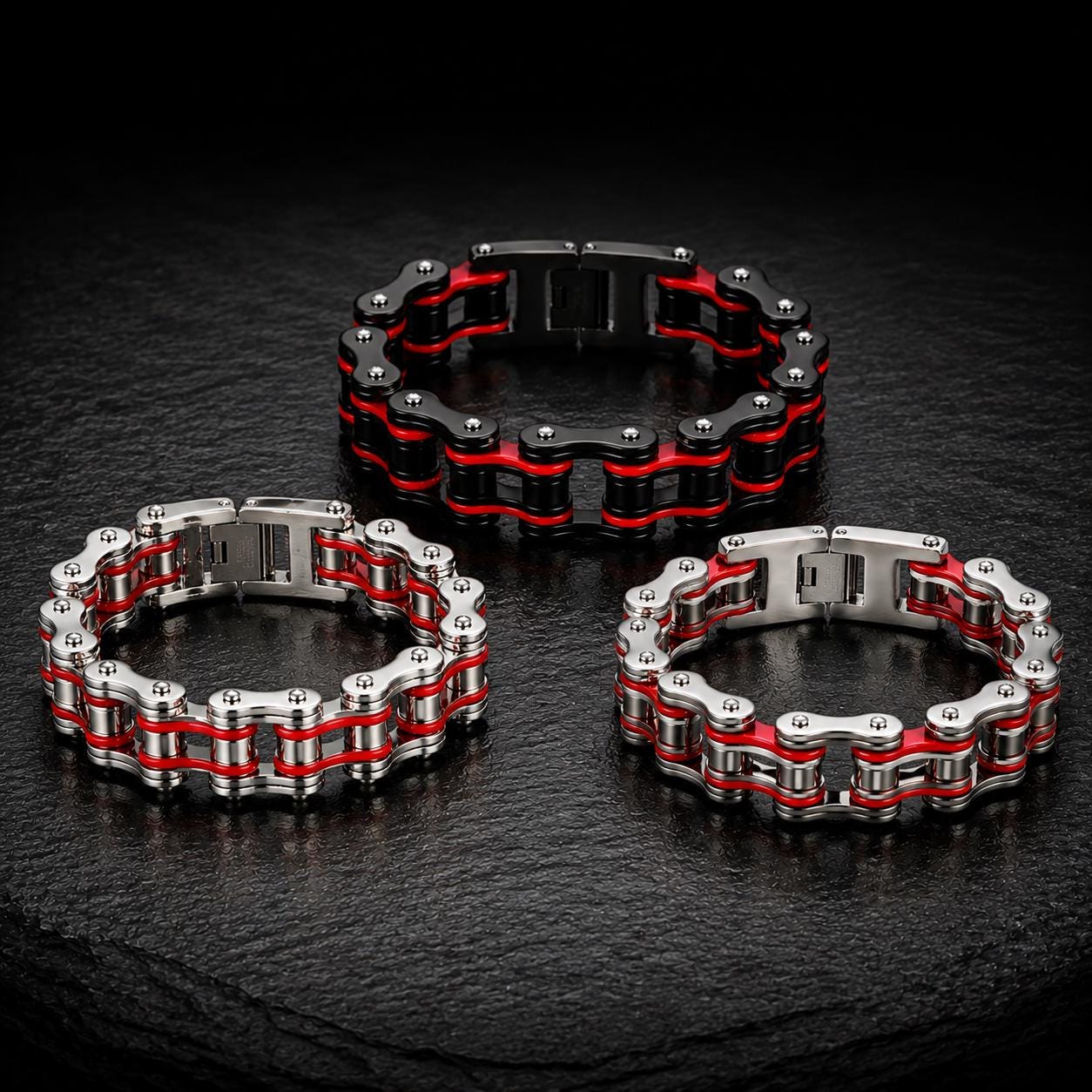 Motorcycle Chain Bracelet for Men, 316L Stainless Steel Biker Jewelry, Red Link Chain Bracelet, Rider Gift, Hypoallergenic