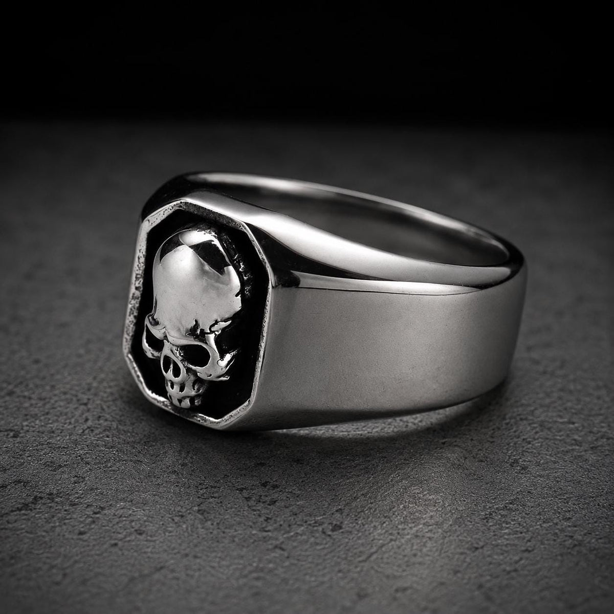 Stainless Steel Skull Ring, Men's Skull Signet Ring, 316L Biker Ring, Gothic Motorcycle Jewelry, Gold or Silver Band