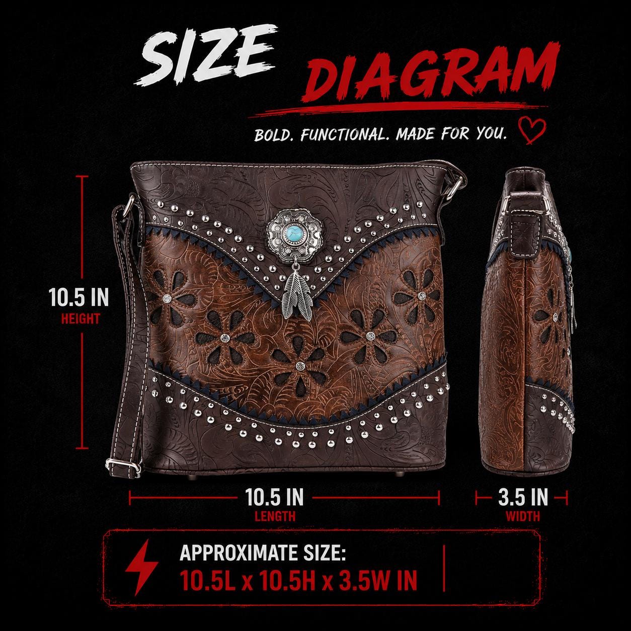 Western Floral Tooled Faux Leather Crossbody Turquoise Concho Handbag