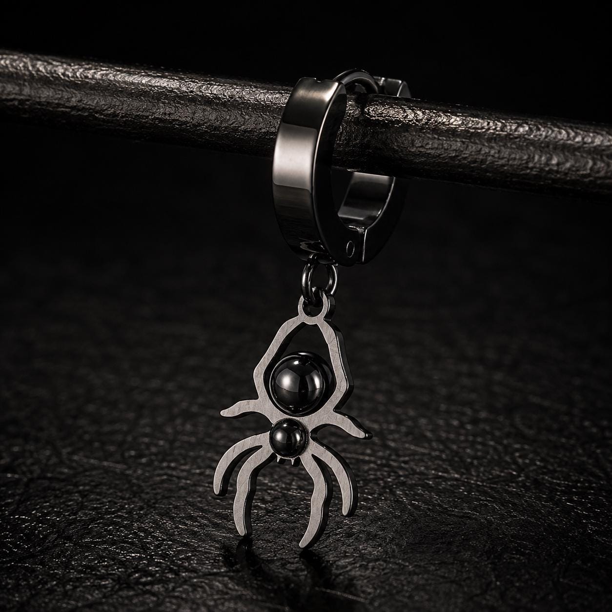 lack Spider Huggie Earrings, 316L Stainless Steel Hoops, Goth Earrings, Faux Gauge Look, Unisex Alternative Punk Jewelry