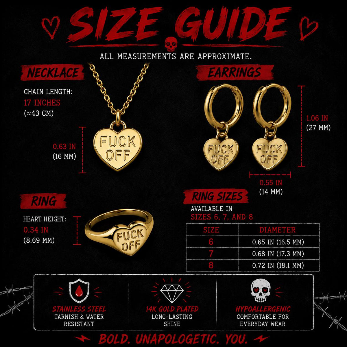 Gold Fuck Off Jewelry Set: Stainless Steel Necklace and Ring Bundle