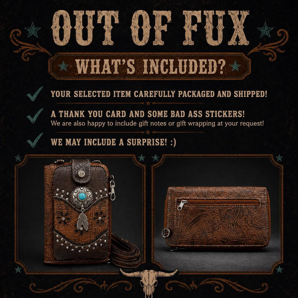 Western Tooled Faux Leather Phone Crossbody: Cowgirl Wallet Purse with Turquoise Concho