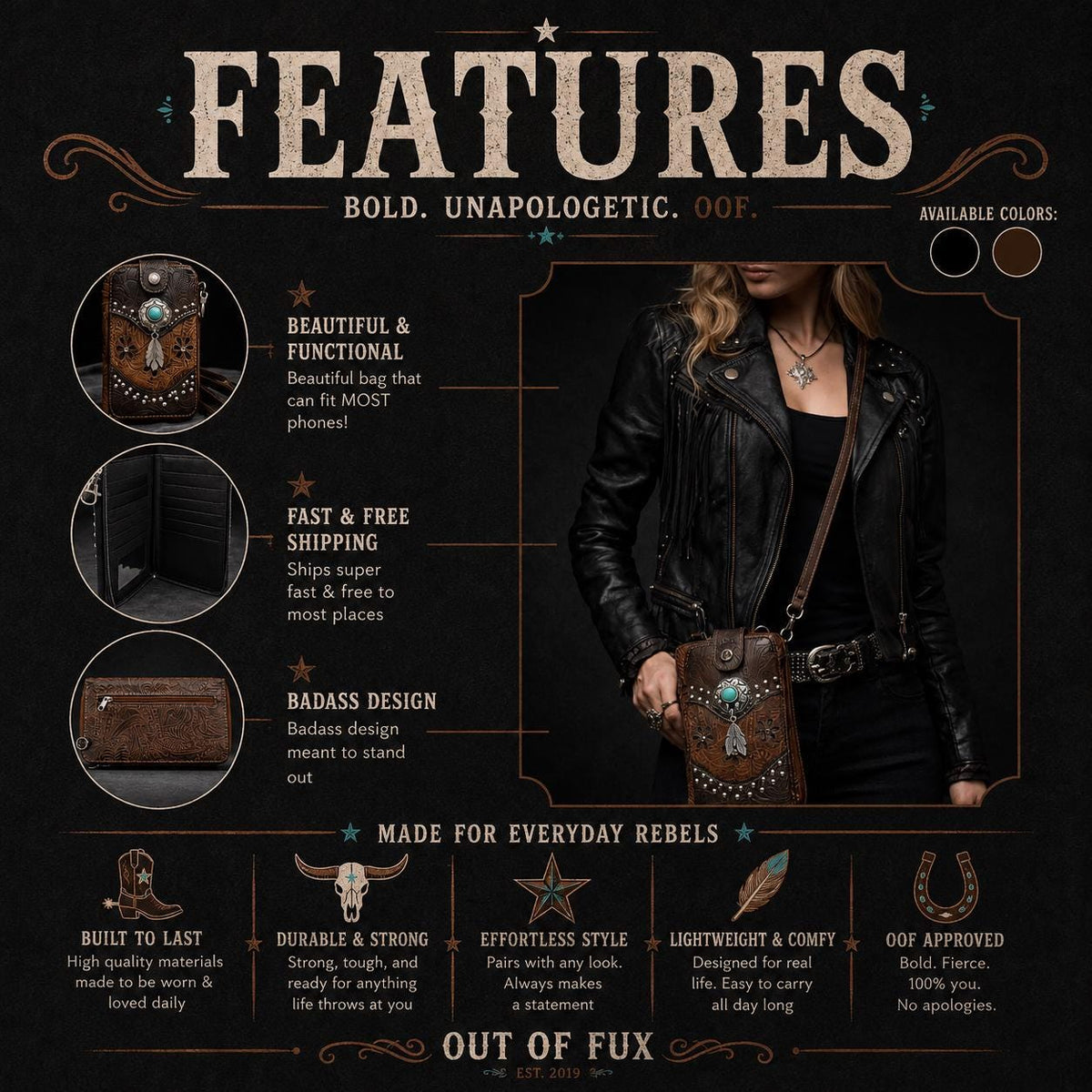 Western Tooled Faux Leather Phone Crossbody: Cowgirl Wallet Purse with Turquoise Concho