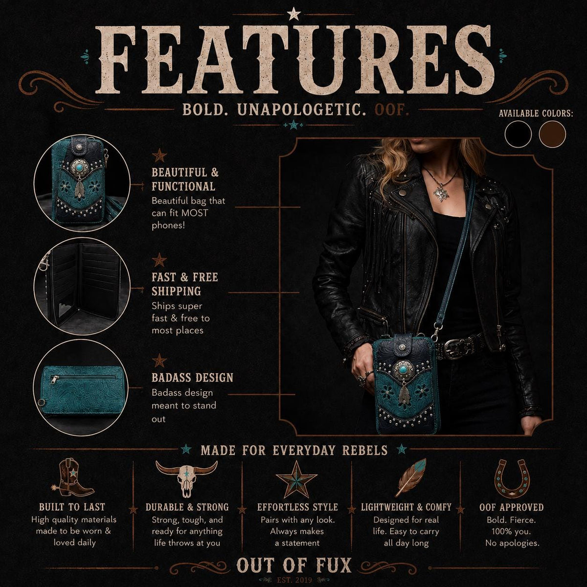 Western Phone Crossbody Bag, Teal Faux Leather Cowgirl Purse, Small Crossbody Wallet, Turquoise Concho Cell Phone Bag