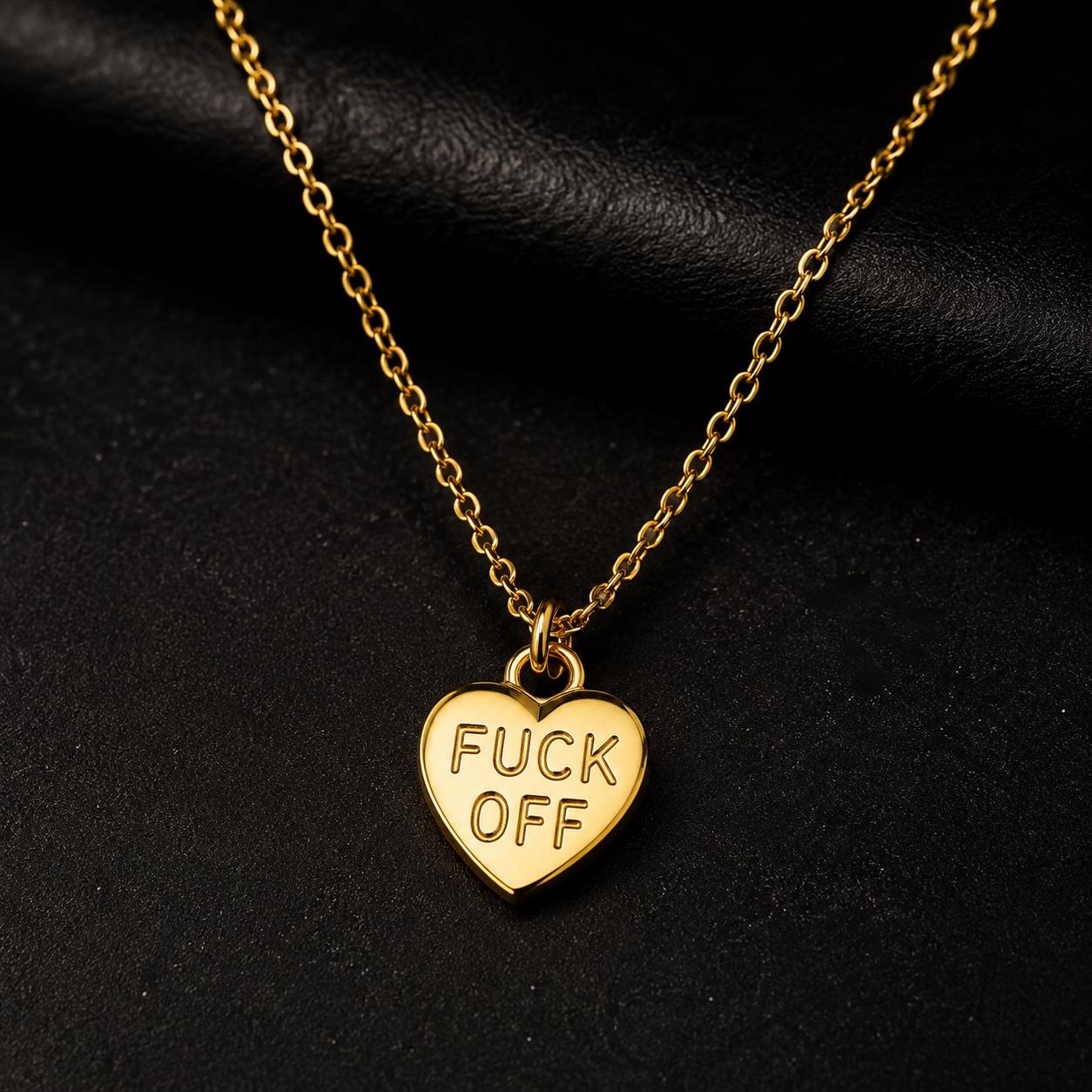 Gold Fuck Off Jewelry Set: Stainless Steel Necklace and Ring Bundle