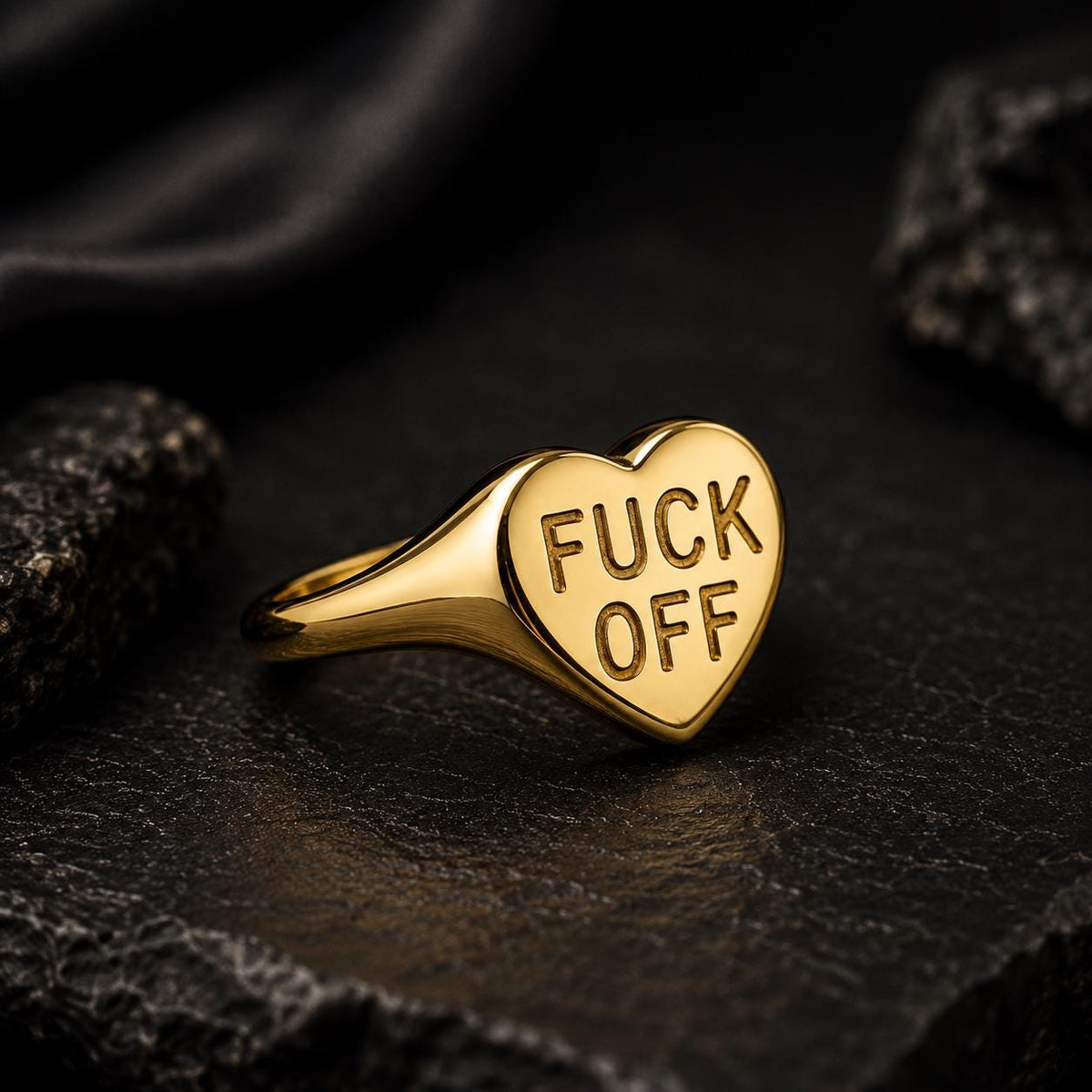 Gold Fuck Off Jewelry Set: Stainless Steel Necklace and Ring Bundle