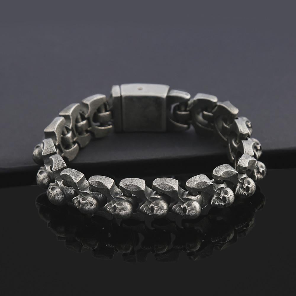 Heavy Stainless Steel Skull Bracelet for Men: Biker Chain Design
