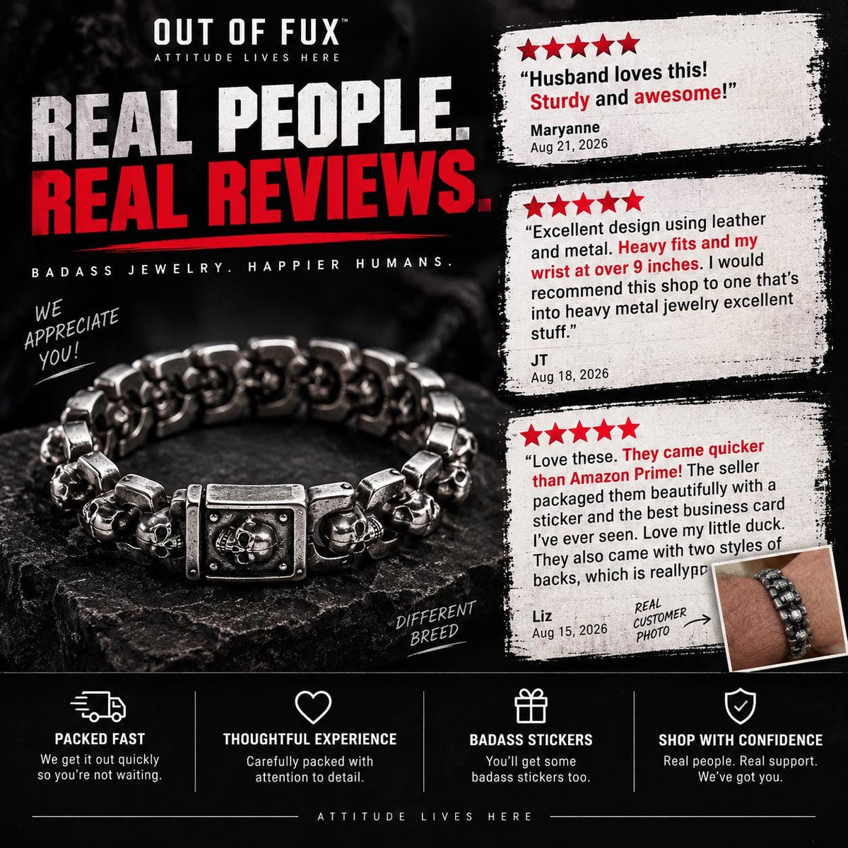 Heavy Stainless Steel Skull Bracelet for Men: Biker Chain Design