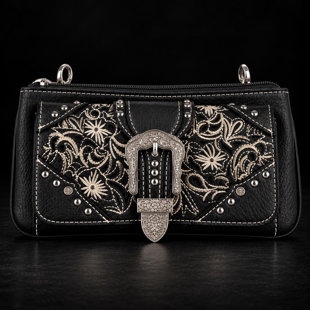 Black Western Buckle Bag: Faux Leather Cowgirl Crossbody for Concerts and Everyday Style