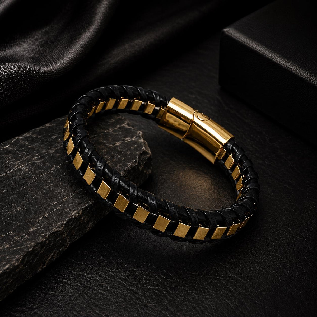 Men's Leather Bracelet, Stainless Steel Magnetic Clasp, 13mm Braided Faux Leather, Gold Silver or Black, Everyday Men's Jewelry