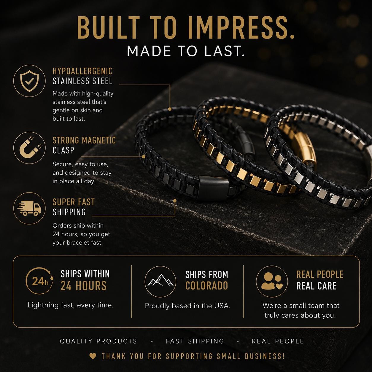 Men's Leather Bracelet, Stainless Steel Magnetic Clasp, 13mm Braided Faux Leather, Gold Silver or Black, Everyday Men's Jewelry