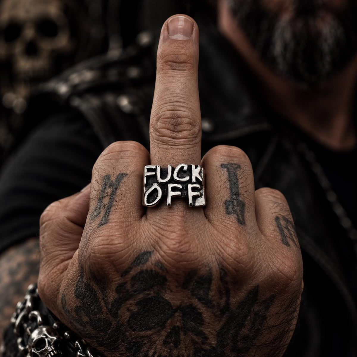F*ck Off Stainless Steel Middle Finger Ring: Bold Biker Jewelry for Men
