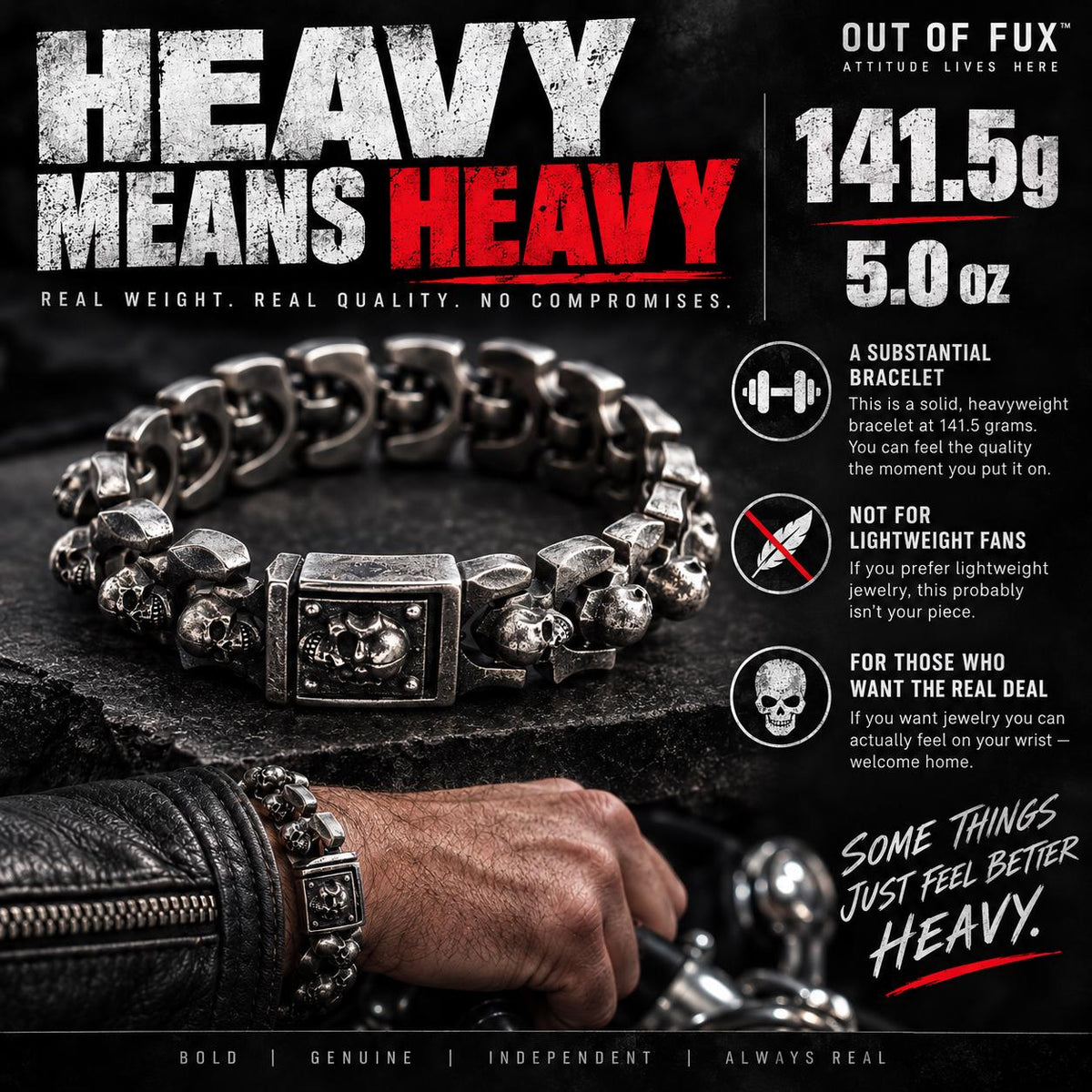 Heavy Stainless Steel Skull Bracelet for Men: Biker Chain Design