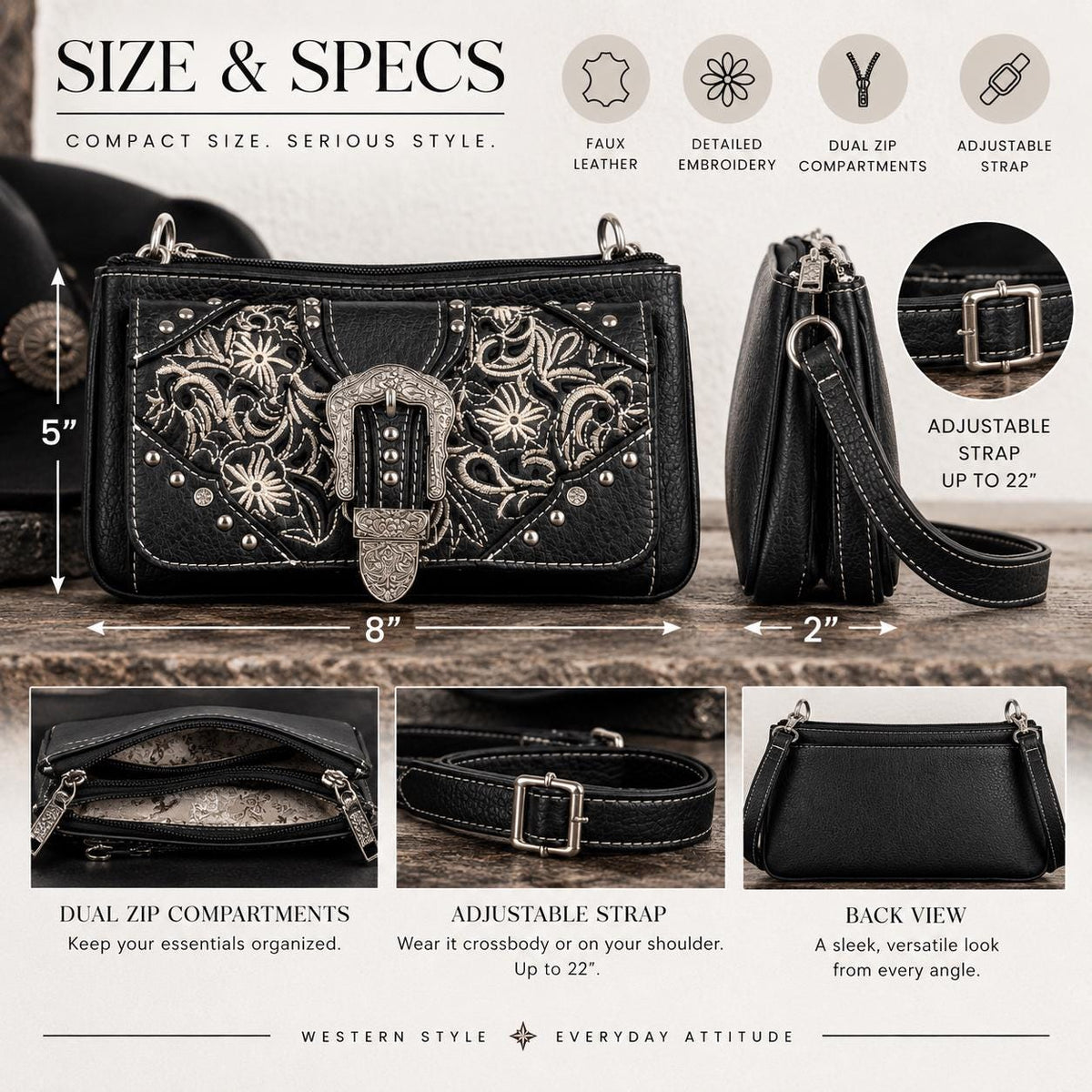 Black Western Buckle Bag: Faux Leather Cowgirl Crossbody for Concerts and Everyday Style