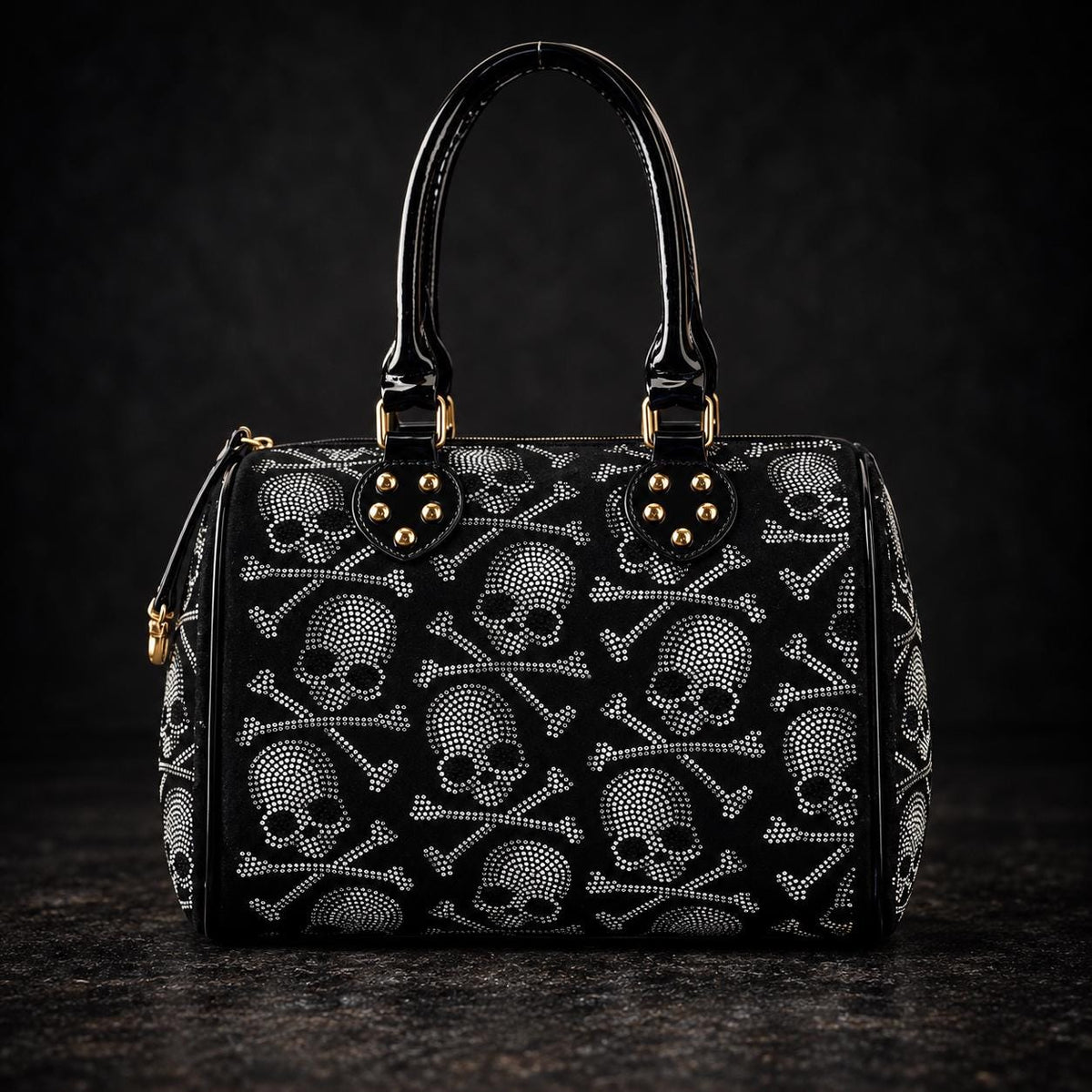 Rhinestone Skull Gothic Handbag, Gold Hardware Statement Purse for Alt Fashion Looks