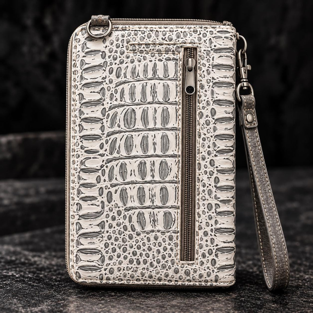 White and Gray Western Croc/Alligator Skin Style Phone Crossbody Wallet