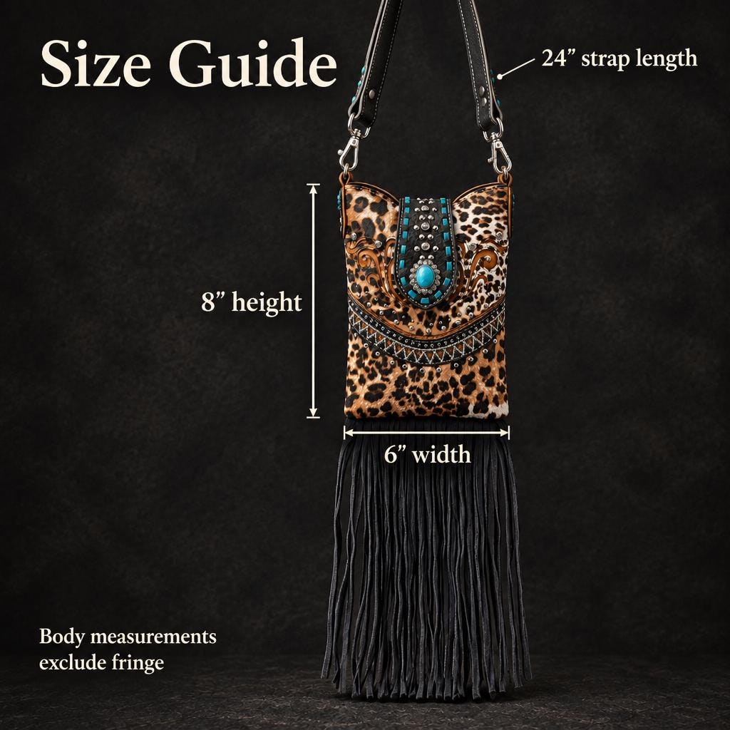 Leopard Western Fringe Phone Crossbody Bag