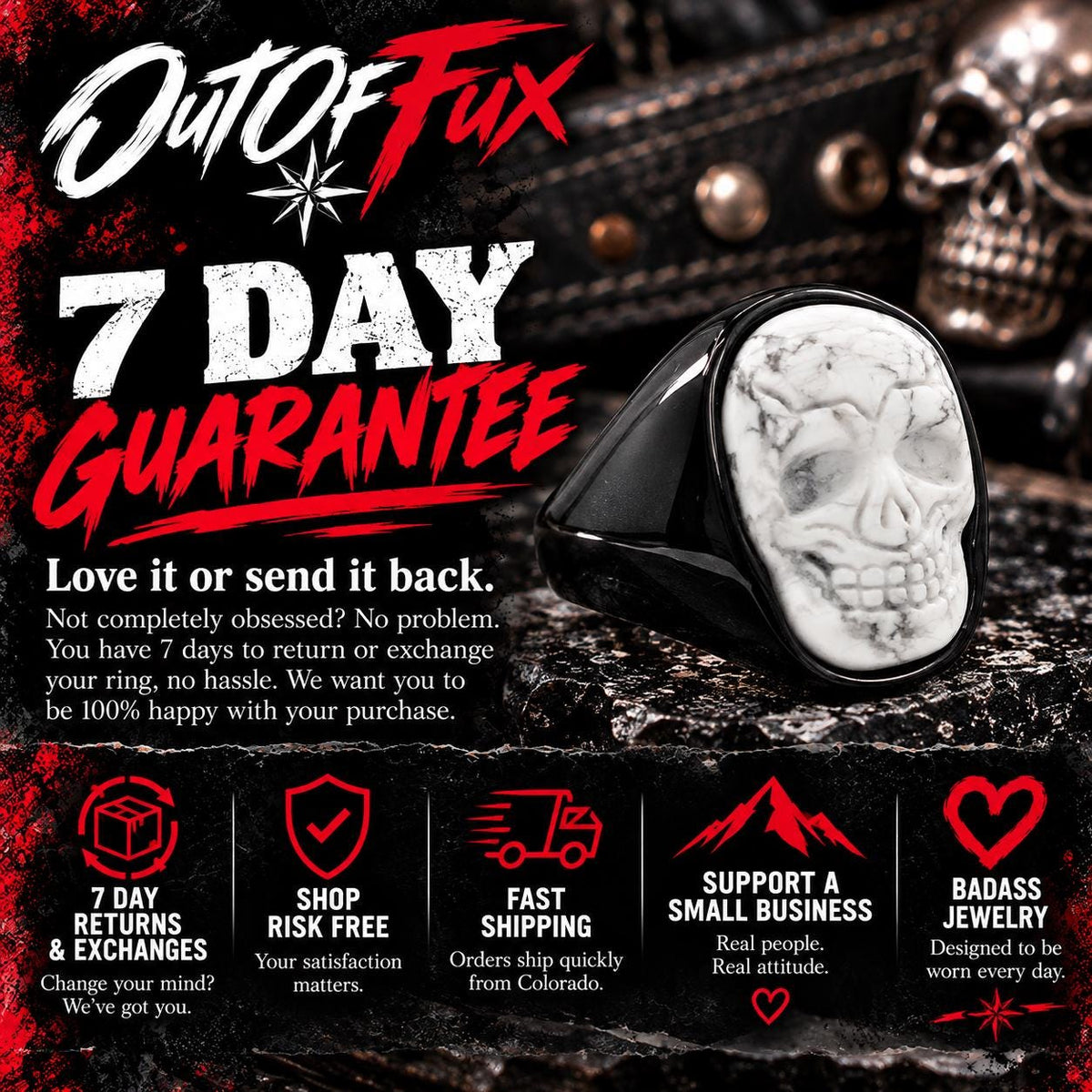 Howlite Skull Ring, Black Stainless Steel Skull Ring, Genuine Howlite Statement Ring, Sizes 9–13