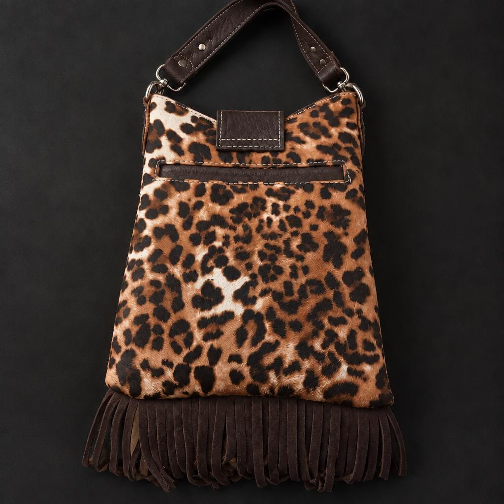 Leopard Western Fringe Phone Crossbody Bag