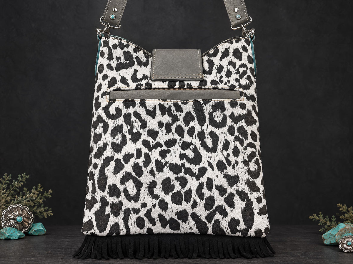 White Leopard Western Fringe Crossbody Bag