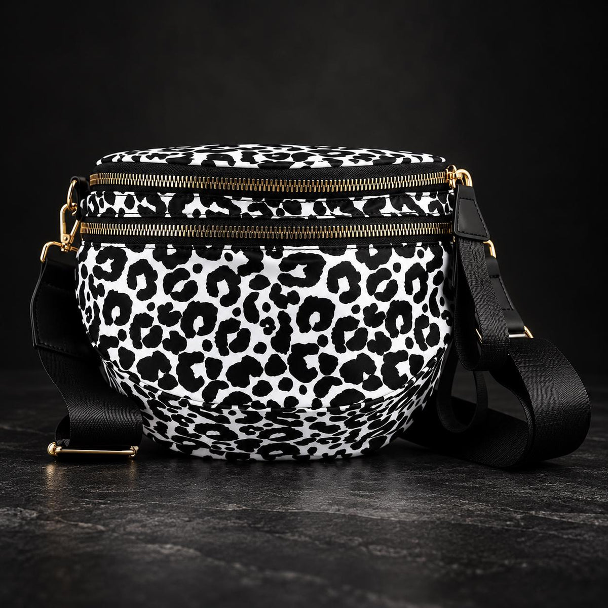 Black and White Leopard Crossbody Bag, Animal Print Shoulder Purse, Bold Everyday Faux Leather Handbag