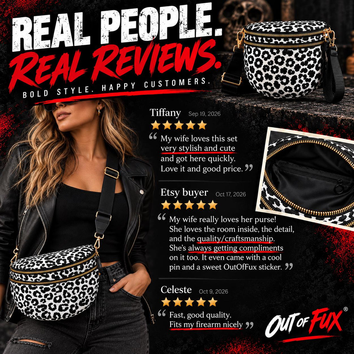 Black and White Leopard Crossbody Bag, Animal Print Shoulder Purse, Bold Everyday Faux Leather Handbag