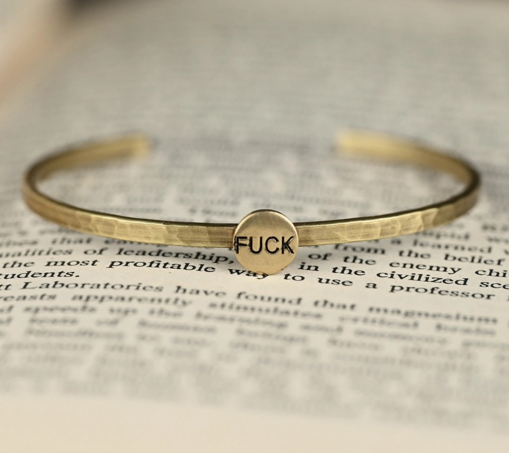 Thin Brass Cuff Stamped with Fuck