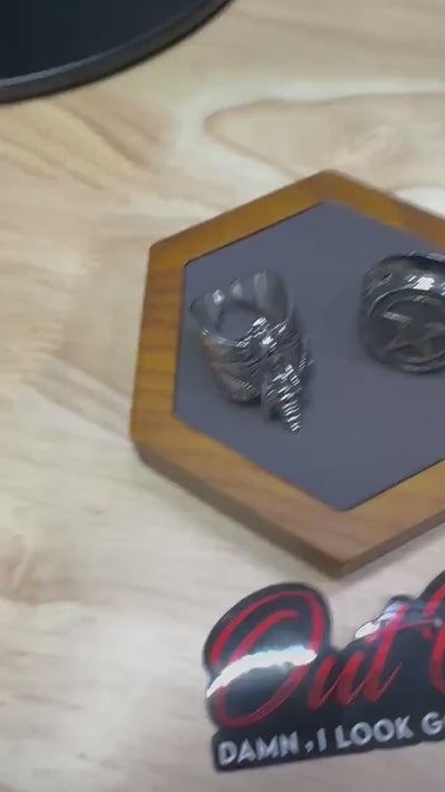Chunky Pentagram Biker Ring, Gothic Silver Statement Ring for Men