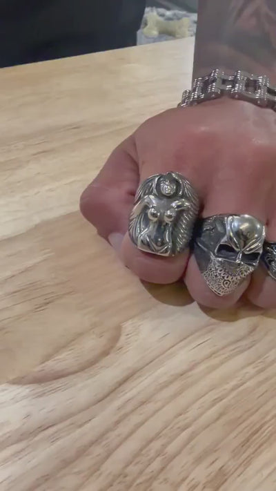 Heavy Stainless Steel Biker Ring: Skull Bandana Statement Jewelry for Men Sizes 9-13