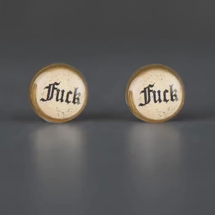 Old English Swear Word Stud Earrings, Dainty 8mm Punk Statement Jewelry