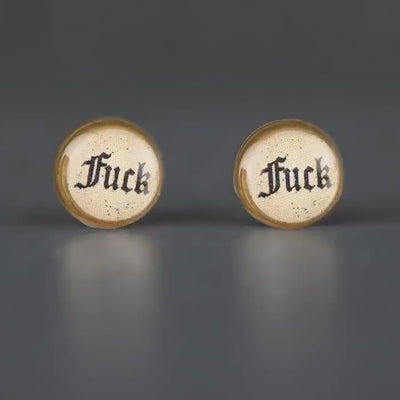 Old English Swear Word Stud Earrings, Dainty 8mm Punk Statement Jewelry