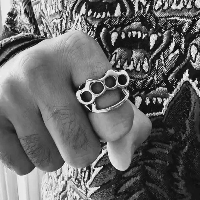 Stainless Steel Brass Knuckle Ring for Men, Bold Biker Statement Jewelry